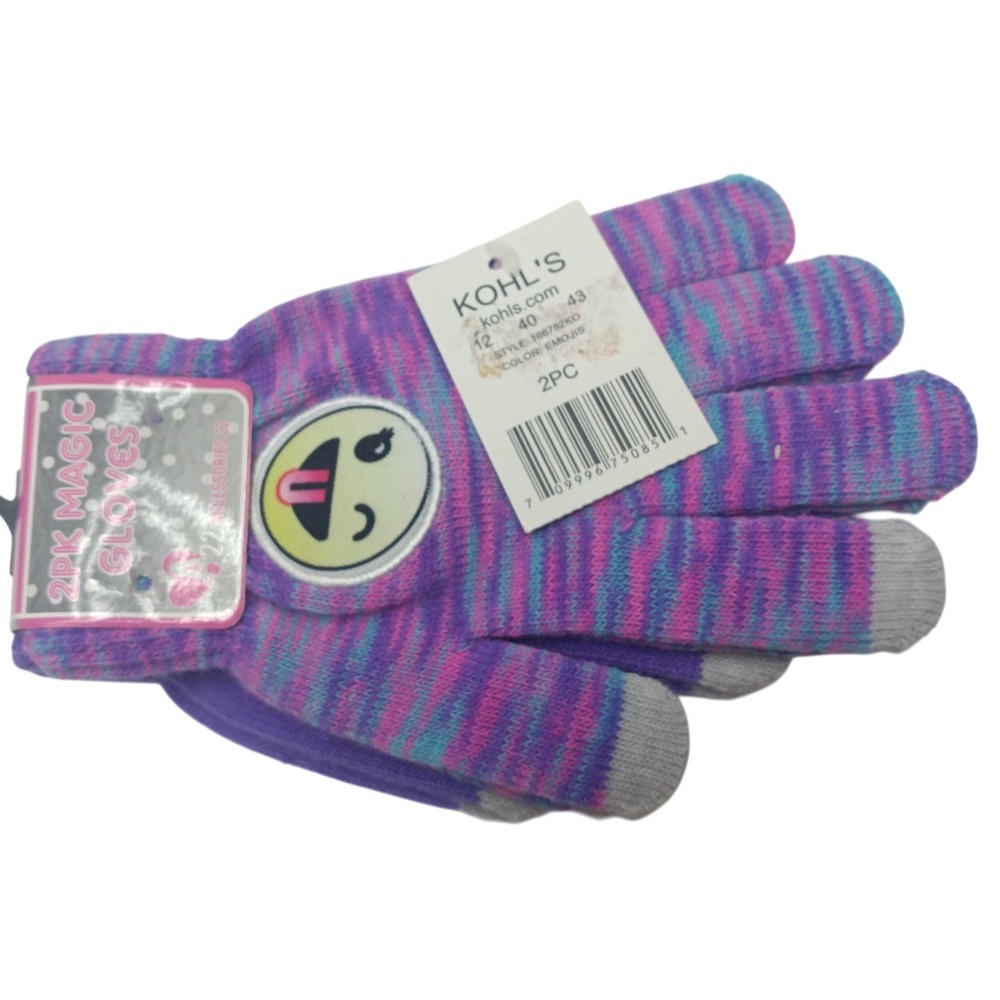 KOHLS Girl's 4-16 Emoji Face - Warm 2 pk. Gloves Set -‎ Purple